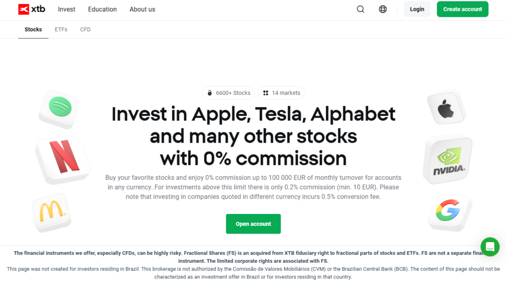 XTB trading platform for stocks etfs and CFDs